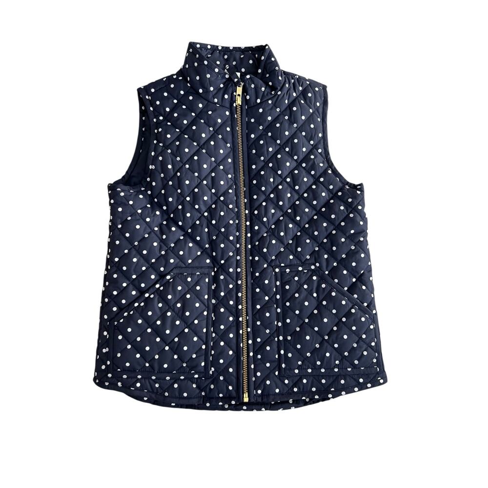 Jcrew crew cuts girls puffer vest navy white polka dots. Gold zipper size 6/7